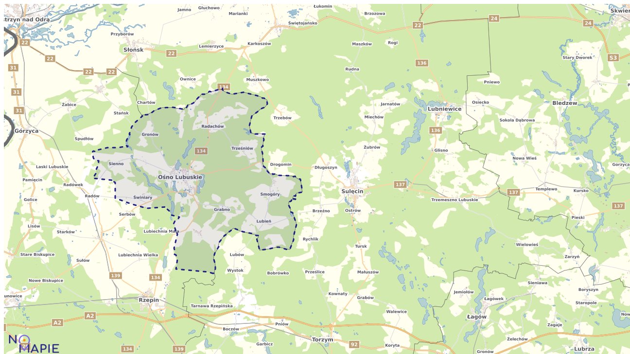Mapa obszarów ochrony przyrody Ośna Lubuskiego