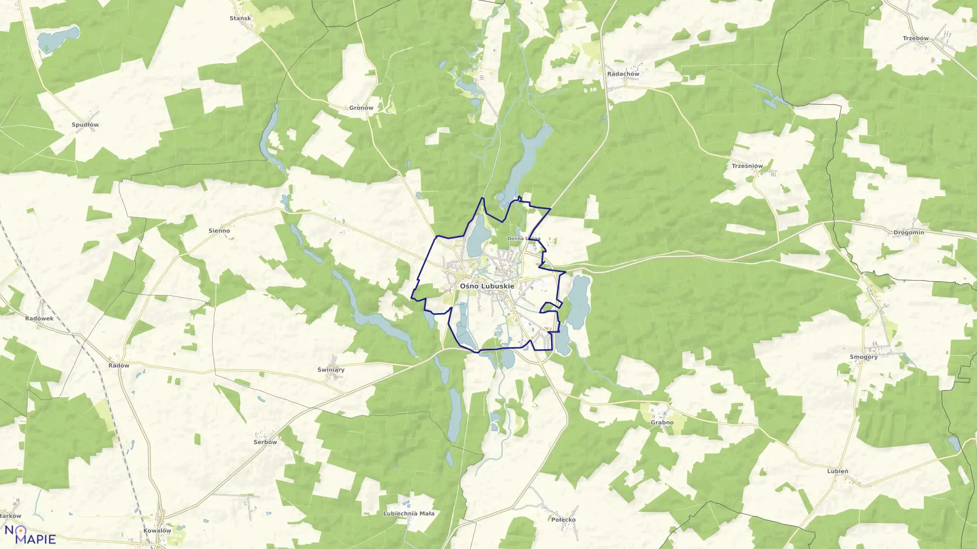 Mapa obrębu M.Ośno Lubuskie w gminie Ośno Lubuskie