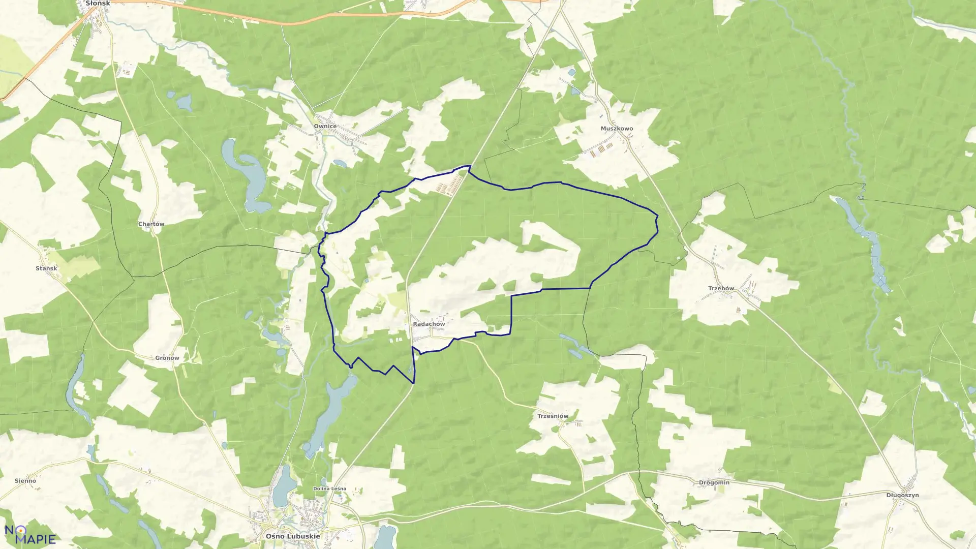 Mapa obrębu Radachów w gminie Ośno Lubuskie