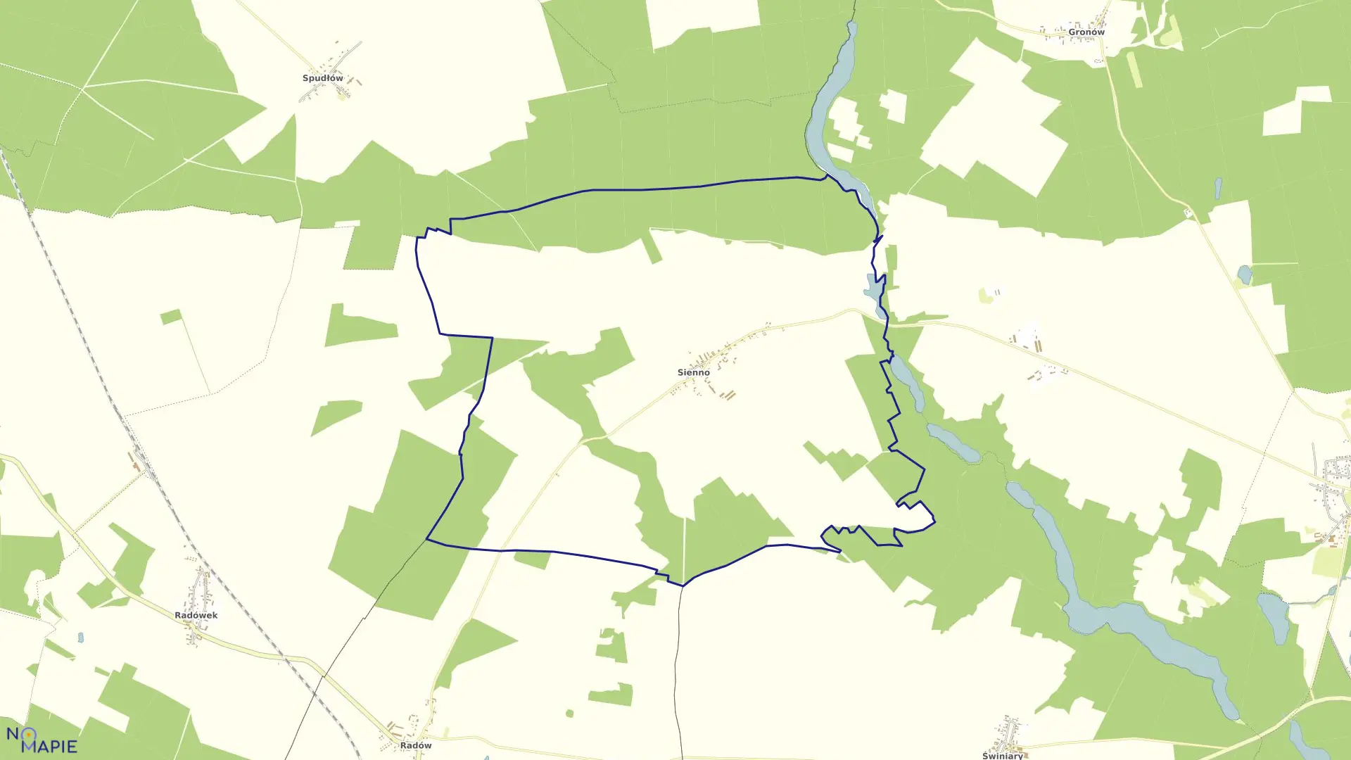 Mapa obrębu Sienno w gminie Ośno Lubuskie