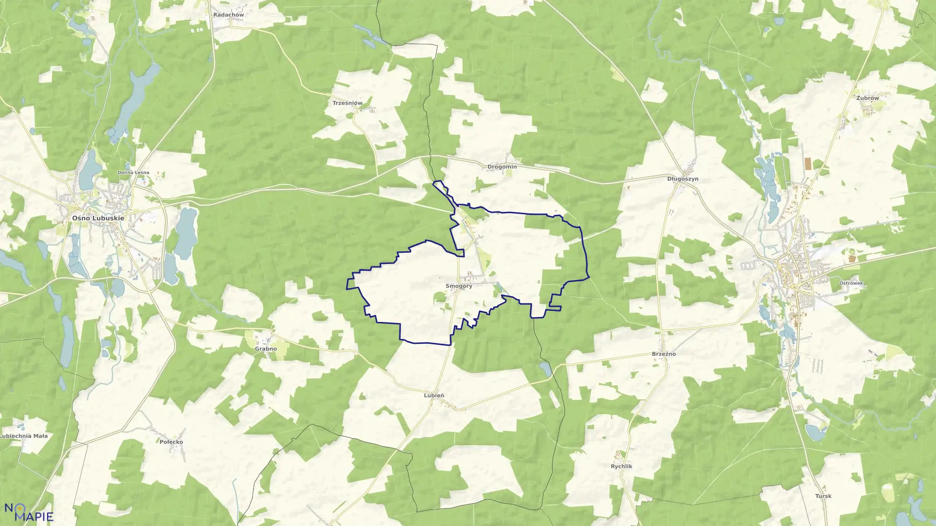 Mapa obrębu Smogóry w gminie Ośno Lubuskie