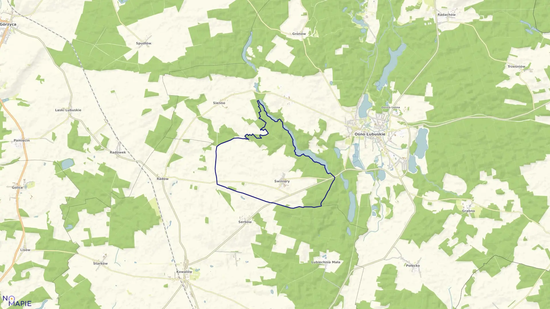 Mapa obrębu Świniary w gminie Ośno Lubuskie