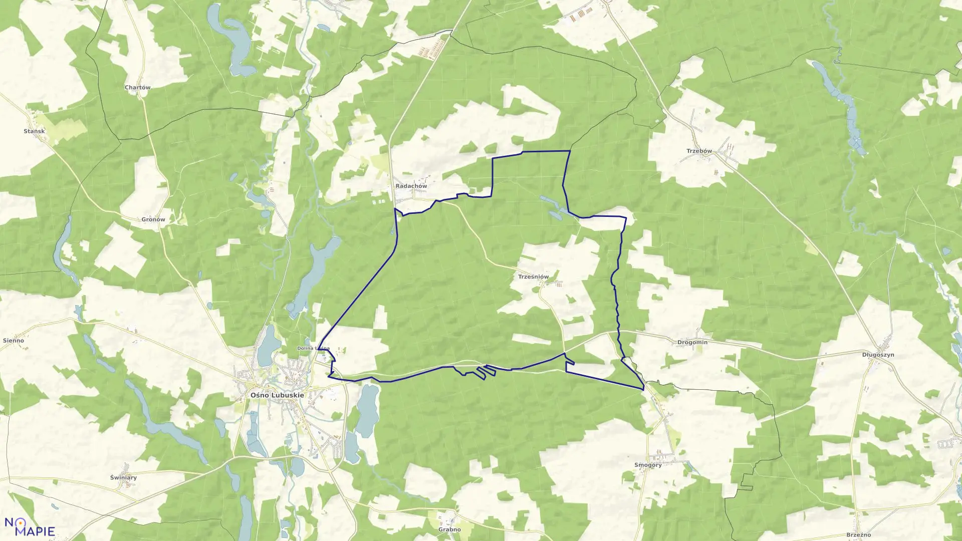 Mapa obrębu Trześniów w gminie Ośno Lubuskie